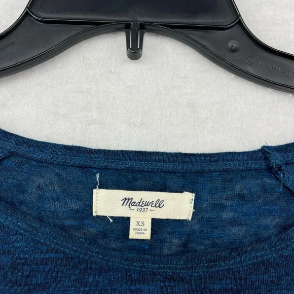 Madewell Shirt Women's Sz XS Blue Regular Fit Round Neck Chest Pocket Pullover - Picture 10 of 11